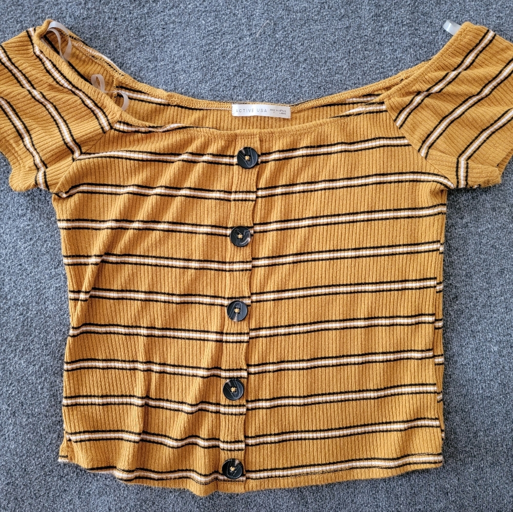 Mustard off shoulder crop top